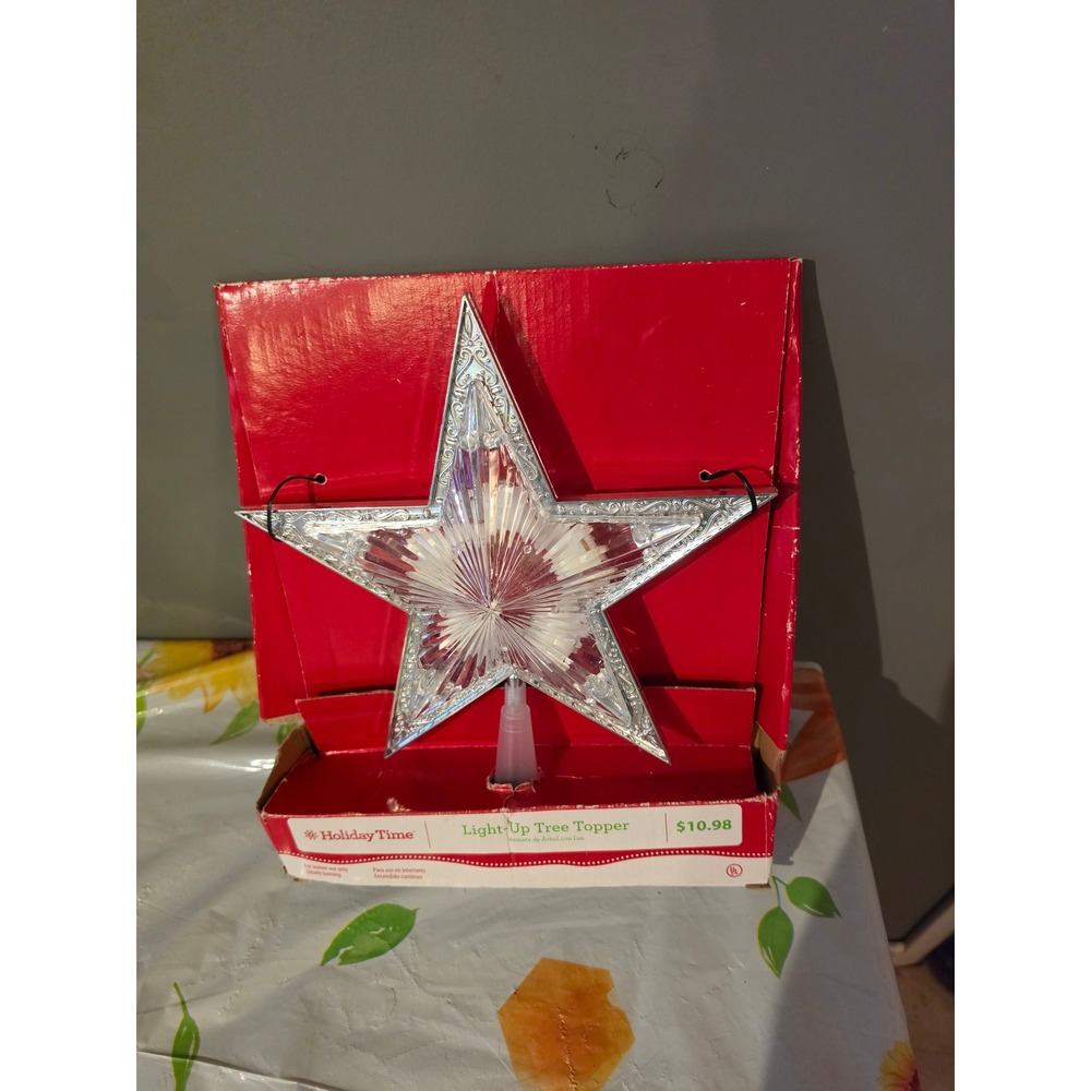 Holiday Time Light-Up Christmas Tree Topper Silver Star 61-388 Clear Lights